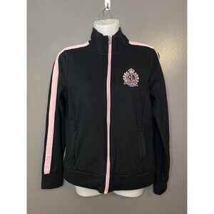 Lauren Ralph Lauren Jacket Womens Small Black Pink Full Zip Track Crest Athletic